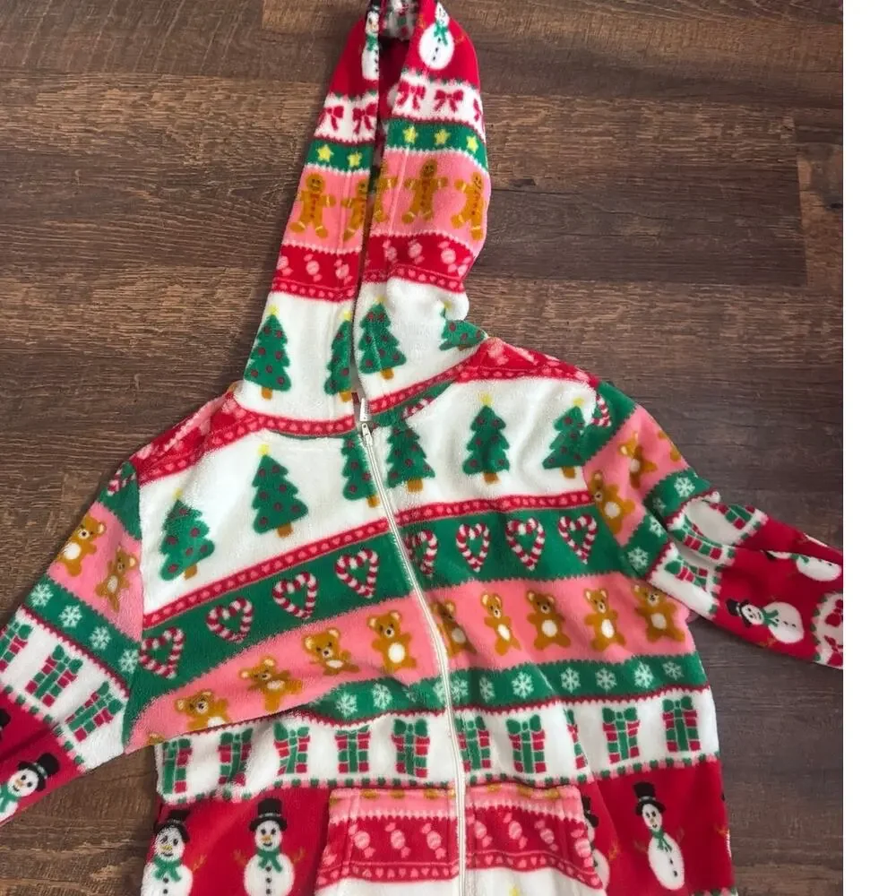 Forever 21 Women’s Small Christmas Holiday Fleece Hooded Onesie Pajamas